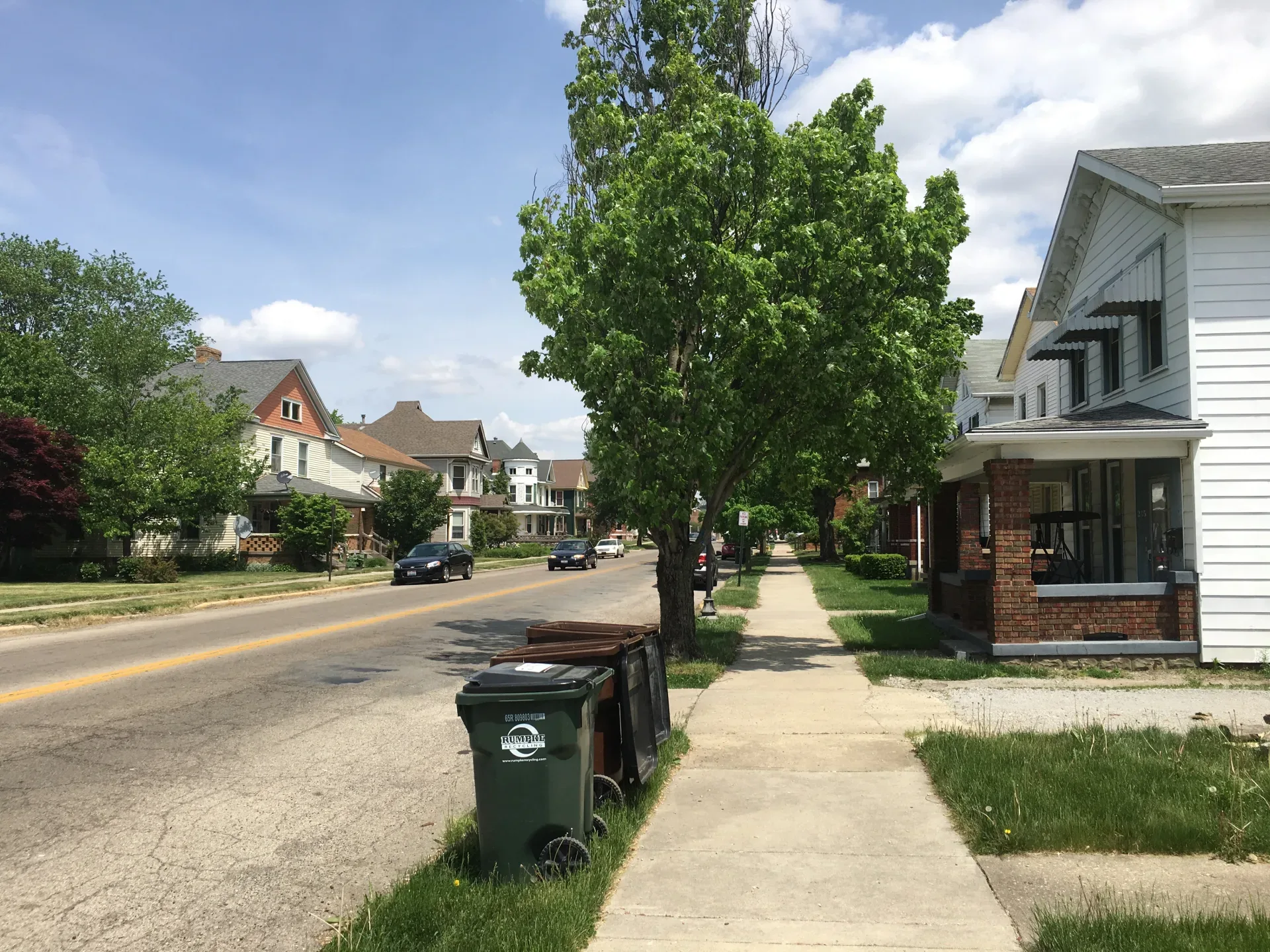 A tree-lined residential street in the Waterstreet Historical District of Xenia, Ohio